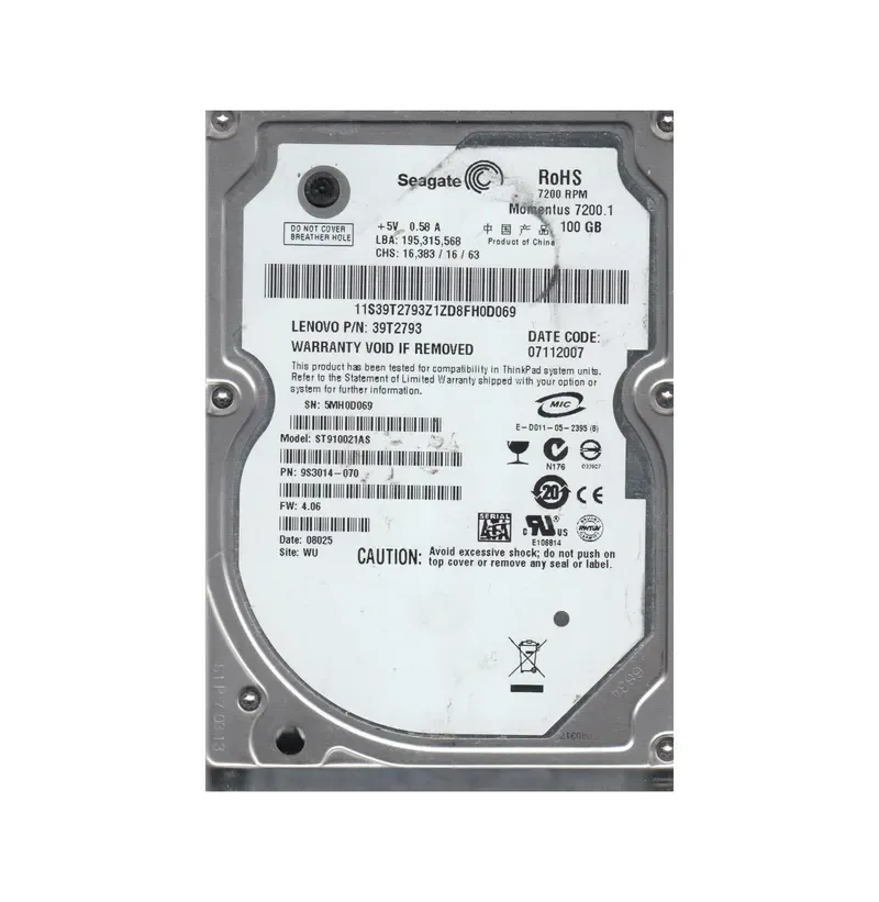 9S3014-070 - Seagate 100GB 7200RPM SATA 1.5Gb/s 8MB Cache 2.5-inch Hard Drive