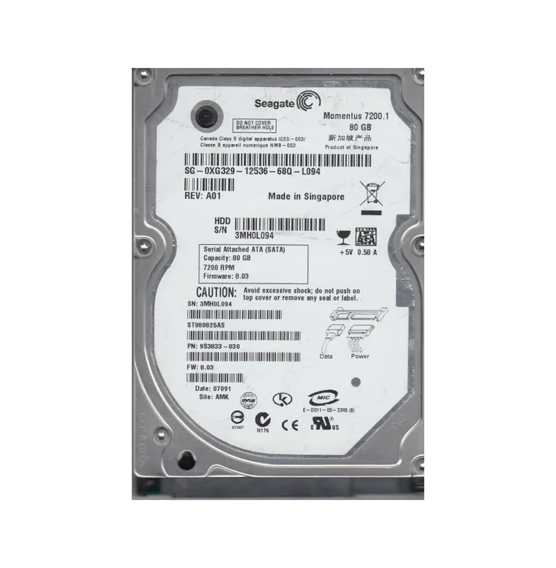 9S3833-030 - Seagate 80GB 7200RPM SATA 1.5Gb/s 2.5-inch Hard Drive