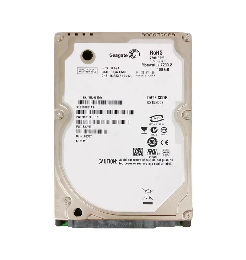 9S513E-070 - Seagate 100GB 7200RPM SATA 3Gb/s 8MB Cache 2.5-inch Hard Drive