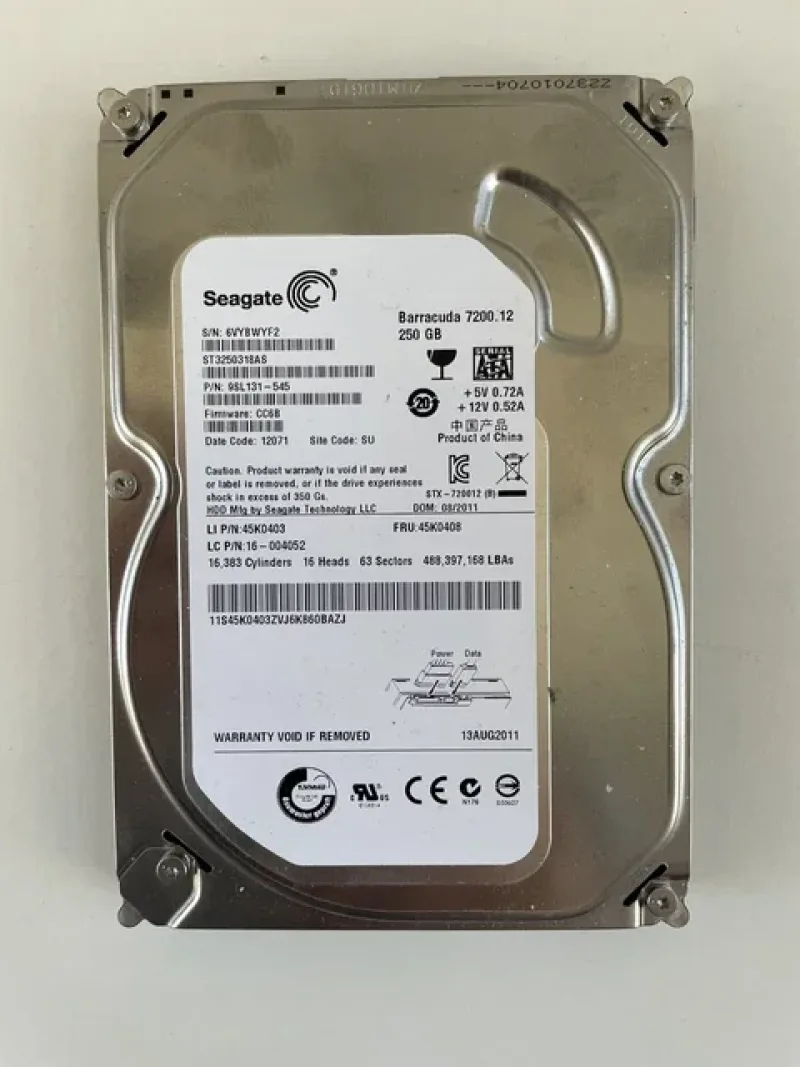 Seagate 9SL131-788 BarraCuda 7200.12 Series 250GB SATA 3Gb/s 7200RPM 8MB Cache (CE) 3.5-Inch Hard Drive. In Stock