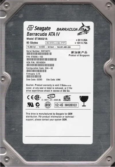 9T6006-103 - Seagate BarraCuda ATA IV 80GB 7200RPM IDE Ultra ATA/100 (ATA-6) 2MB Cache (CE) 3.5-inch Hard Drive