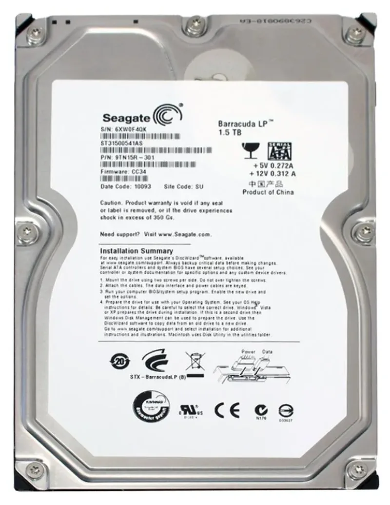 9TN15R-301 - Seagate BarraCuda Green 1.5TB 5900RPM SATA 3Gb/s 32MB Cache 3.5-inch Hard Drive