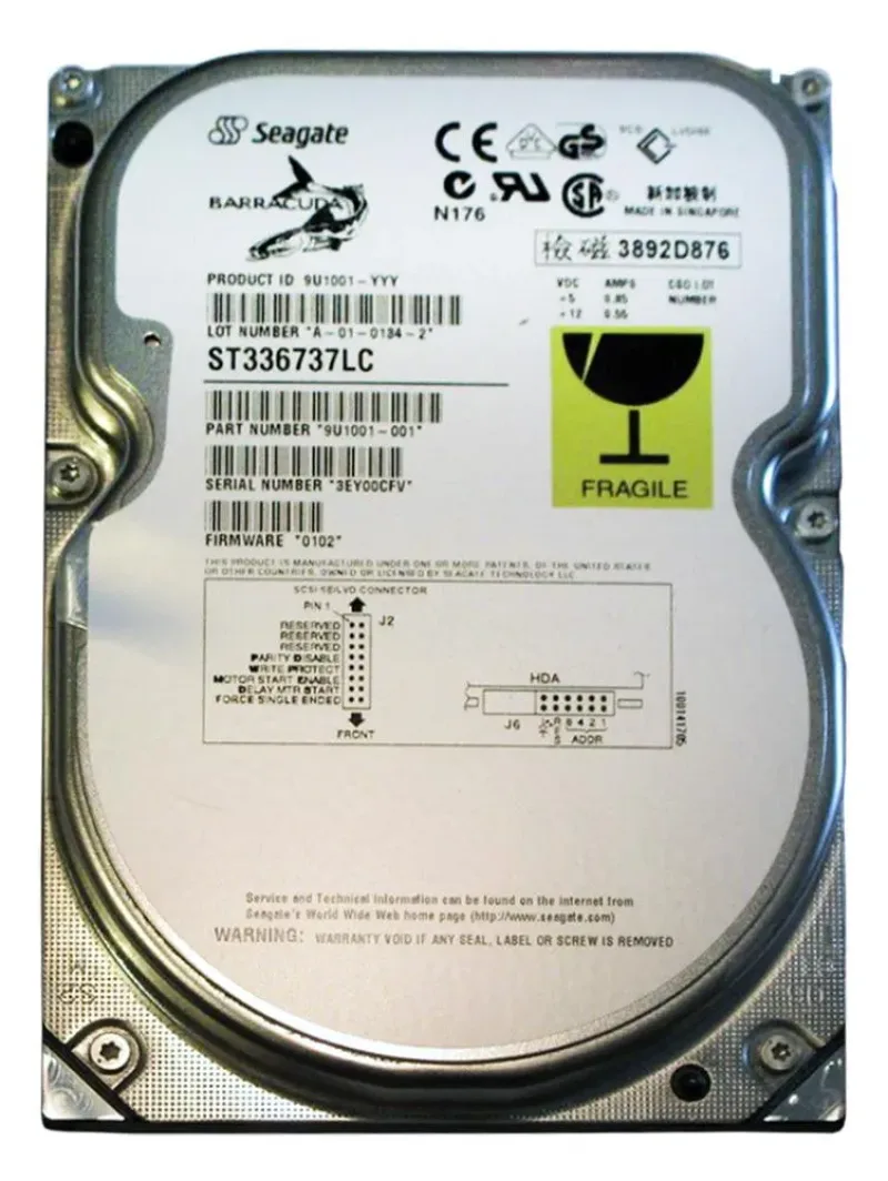 9U1001-001 - Seagate BarraCuda 36ES 36.9GB 7200RPM Ultra160 SCSI 80-Pin 2MB Cache 3.5-inch Hard Drive