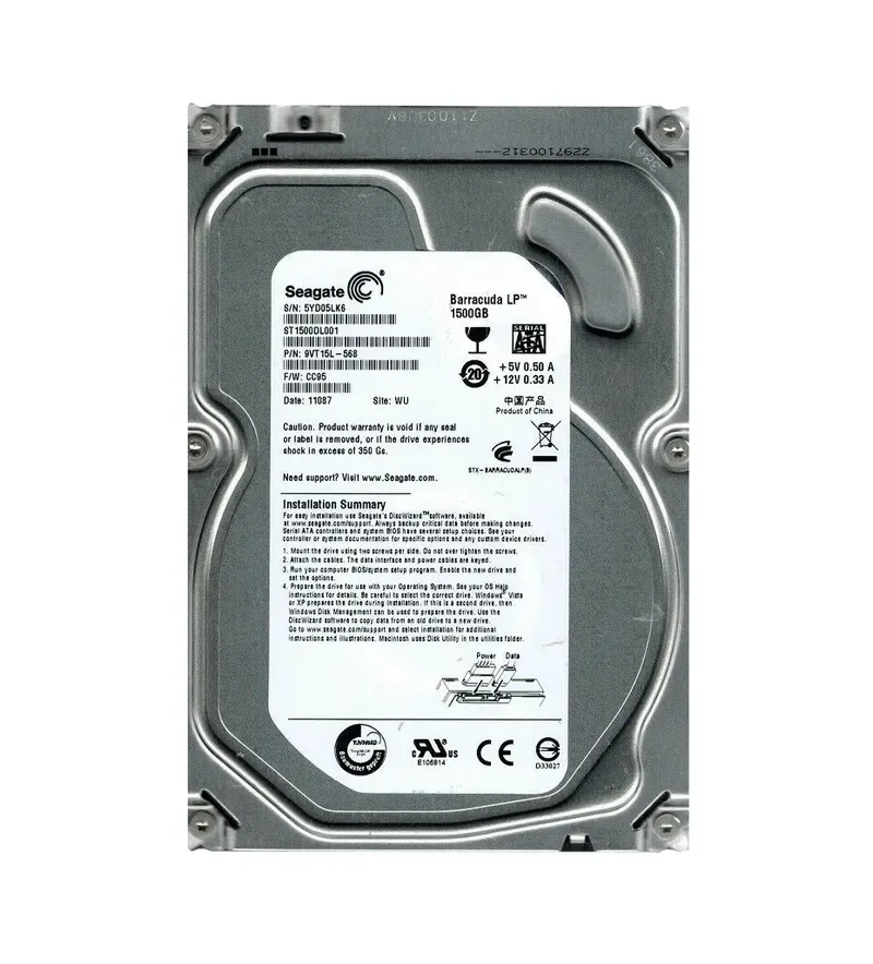9VT15L-568 - Seagate BarraCuda Green 1.5TB 5900RPM SATA 6Gb/s 64MB Cache 3.5-inch Hard Drive