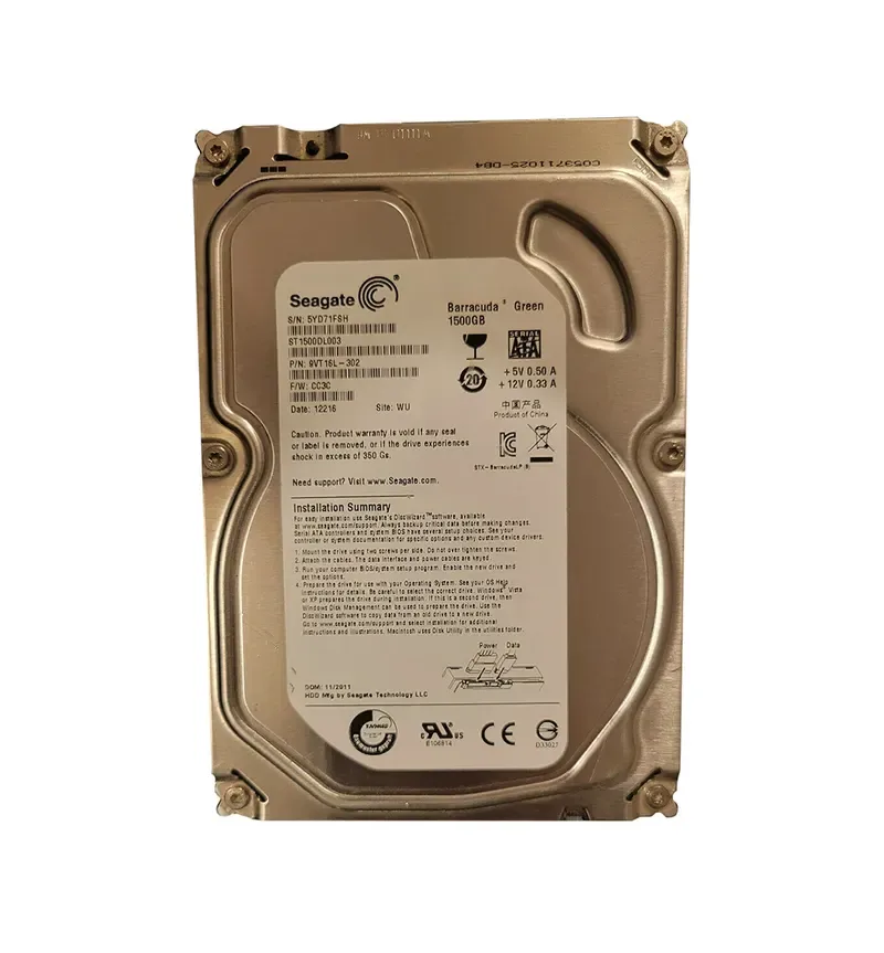 9VT16L-302 - Seagate BarraCuda Green 1.5TB 5900RPM SATA 6Gb/s 64MB Cache 3.5-inch Hard Drive