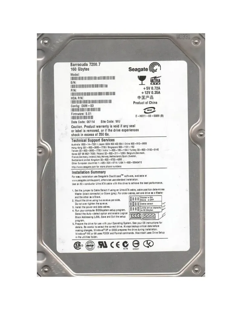 9W2011-030 - Seagate 160GB 7200RPM SATA 1.5Gb/s 2MB Cache 3.5-inch Hard Drive