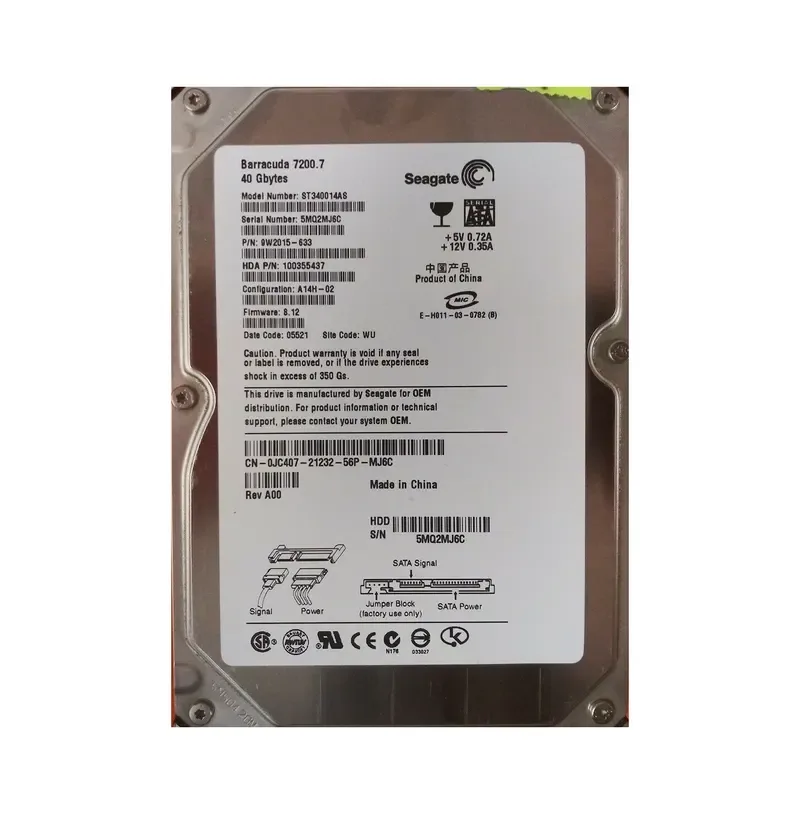9W2015-633 - Seagate 40GB 7200RPM SATA 1.5Gb/s 2MB Cache 3.5-inch Hard Drive