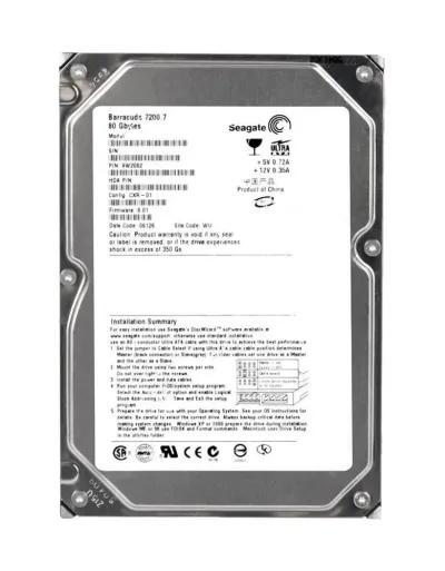 9W2082-001 - Seagate BarraCuda 7200.7 80GB 7200RPM IDE Ultra ATA/100 (ATA-6) 8MB Cache (CE) 3.5-inch Hard Drive