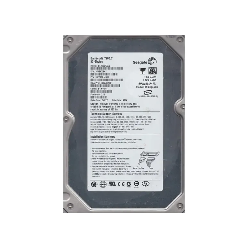 9W2812-301 - Seagate BarraCuda 7200.7 80GB 7200RPM SATA 1.5Gb/s 8MB Cache 3.5-inch Hard Drive