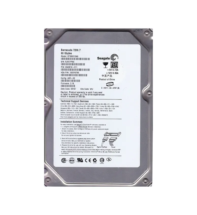 9W2812-311 - Seagate BarraCuda 7200.7 80GB 7200RPM SATA 1.5Gb/s 8MB Cache (CE) 3.5-inch Hard Drive