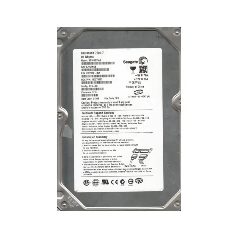 9W2812-351 - Seagate BarraCuda 7200.7 80GB 7200RPM SATA 1.5Gb/s 8MB Cache 3.5-inch Hard Drive