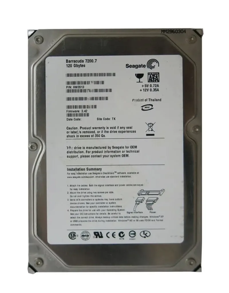 9W2813-001 - Seagate BarraCuda 7200.7 120GB 7200RPM SATA 1.5Gb/s 8MB Cache (CE) 3.5-inch Hard Drive