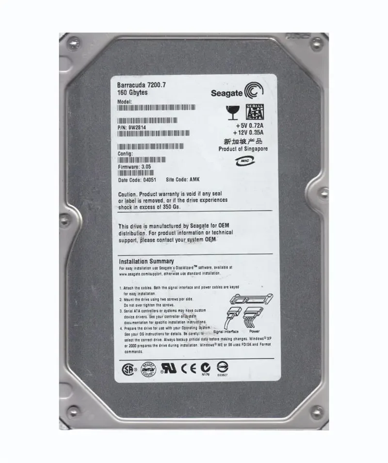9W2814-007 - Seagate BarraCuda 7200.7 160GB 7200RPM SATA 1.5Gb/s 8MB Cache (CE) 3.5-inch Hard Drive