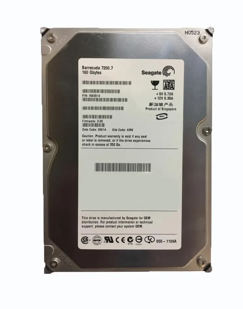 9W2814-265 - Seagate BarraCuda 7200.7 160GB 7200RPM SATA 1.5Gb/s 8MB Cache (CE) 3.5-inch Hard Drive