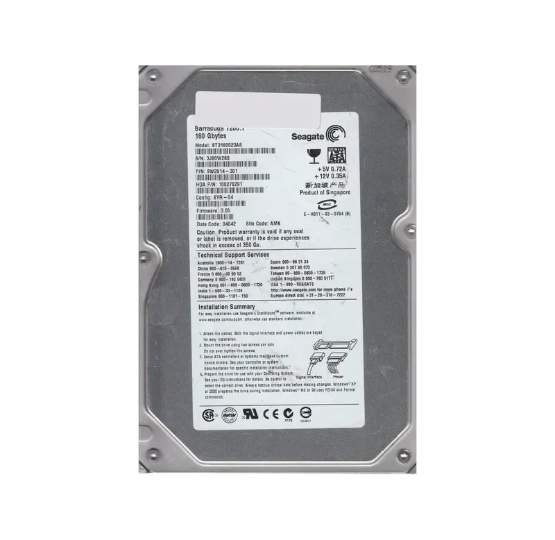 9W2814-301 - Seagate BarraCuda 7200.7 160GB 7200RPM SATA 1.5Gb/s 8MB Cache 3.5-inch Hard Drive
