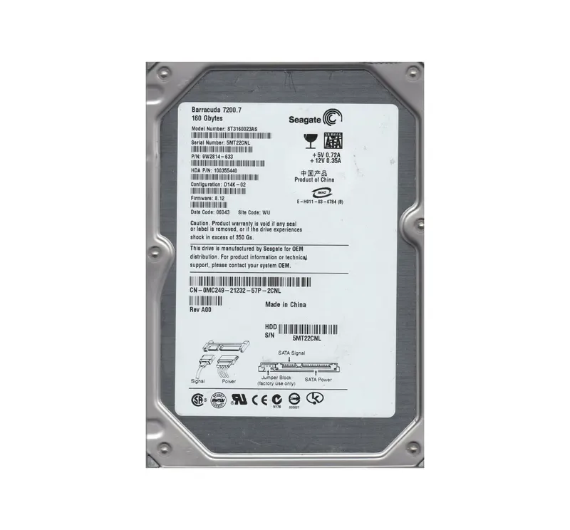 9W2814-633 - Seagate BarraCuda 7200.7 160GB 7200RPM SATA 1.5Gb/s 8MB Cache 3.5-inch Hard Drive