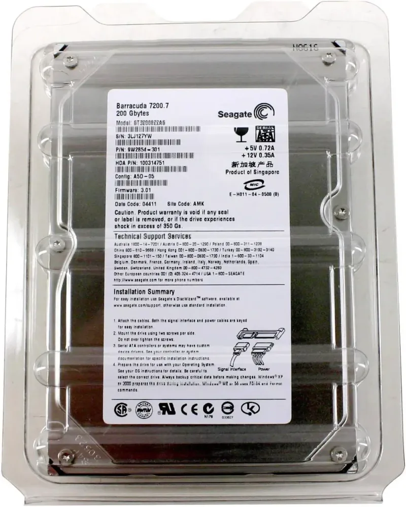 Seagate 9W2854-130 BarraCuda 7200.7 Series 200GB 7200RPM SATA 1.5Gb/s 8MB Cache (CE) 3.5-Inch Hard Drive. In Stock