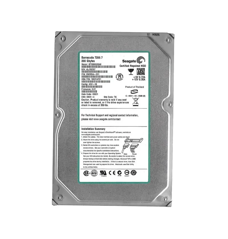 9W2854-301 - Seagate BarraCuda 7200.7 200GB 7200RPM SATA 1.5Gb/s 8MB Cache (CE) 3.5-inch Hard Drive