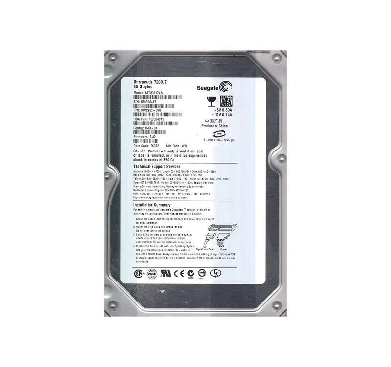 9W2932-370 - Seagate BarraCuda 7200.7 80GB 7200RPM SATA 1.5Gb/s 8MB Cache 3.5-inch Hard Drive