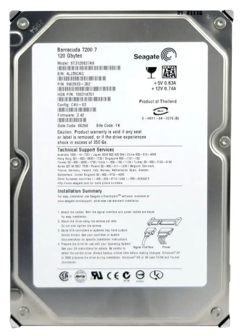 9W2933-302 - Seagate 120GB 7200RPM SATA 1.5Gb/s 3.5-inch Hard Drive