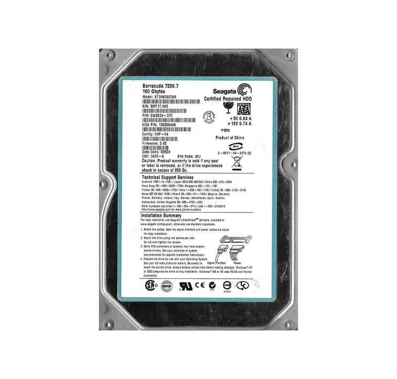 9W2934-370 - Seagate BarraCuda 7200.7 160GB 7200RPM SATA 1.5Gb/s 8MB Cache 3.5-inch Hard Drive