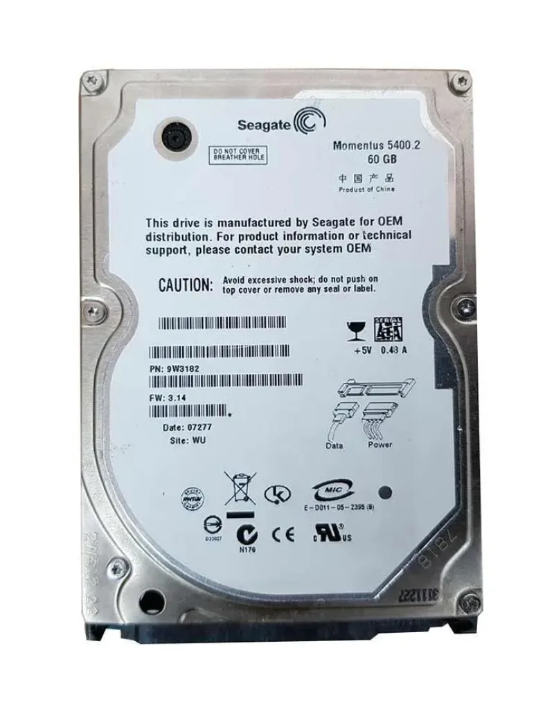9W3182-150 - Seagate Momentus 5400.2 60GB 5400RPM SATA 1.5Gb/s 8MB Cache (CE) 2.5-inch Hard Drive