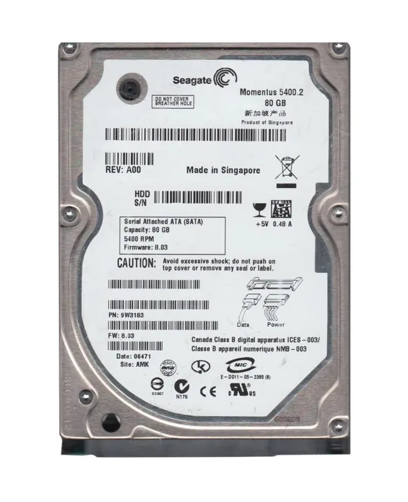 9W3183-504 - Seagate Momentus 7200.3 80GB 5400RPM SATA 1.5Gb/s 8MB Cache (CE) 2.5-inch Hard Drive