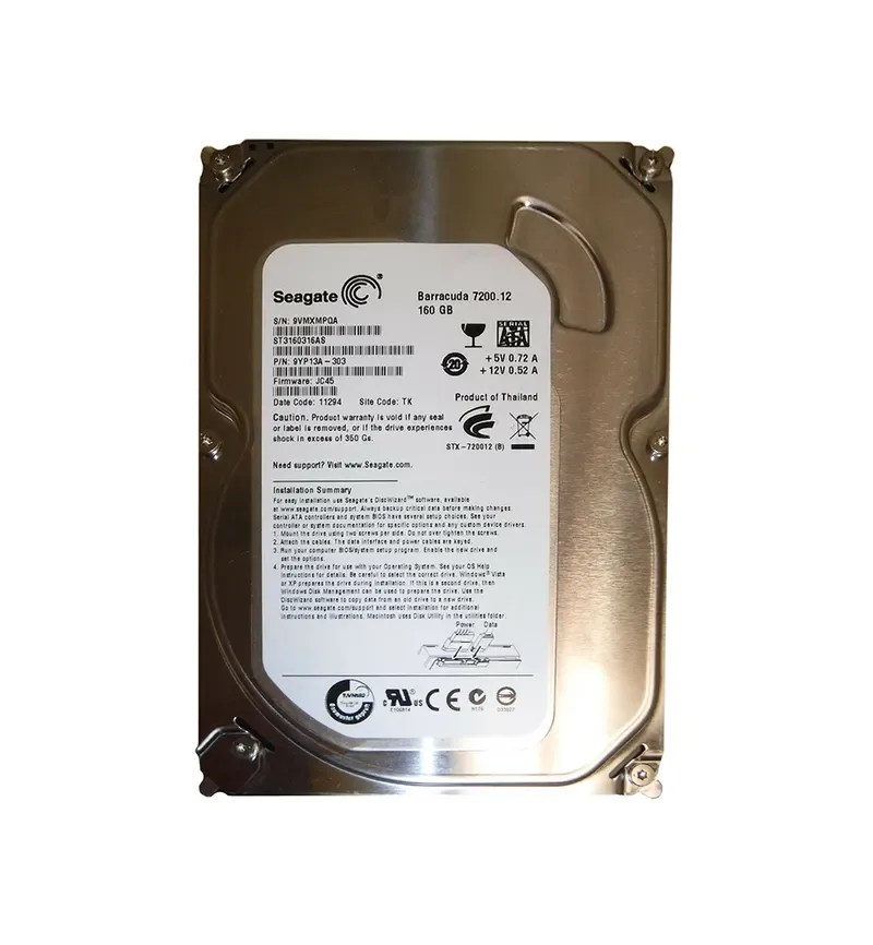 9YP13A-303 - Seagate BarraCuda 7200.12 160GB 7200RPM SATA 6Gb/s 8MB Cache (CE) 3.5-inch Hard Drive
