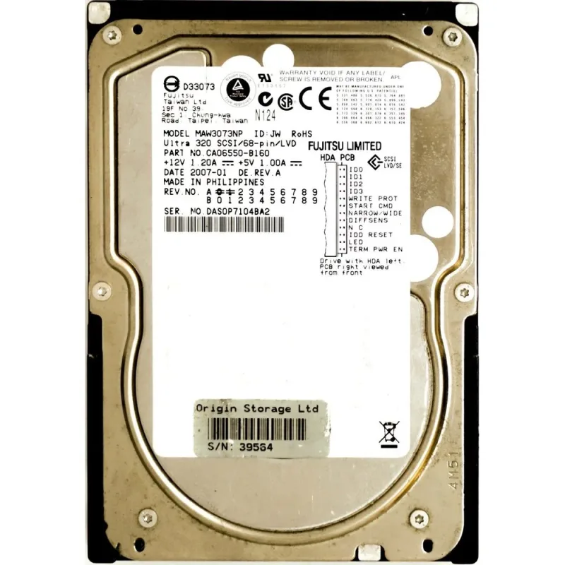 A3C40060844 - Fujitsu 73GB 10000RPM Ultra-320 SCSI 80-Pin 3.5-inch Hard Disk Drive
