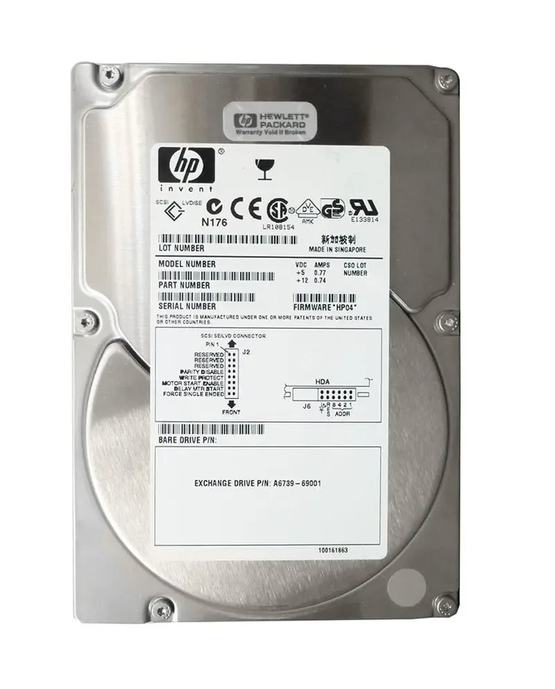 A6739-69001 - HP 18.2GB 10000RPM Ultra-160 SCSI Hot-Pluggable LVD 80-Pin 3.5-inch Hard Drive