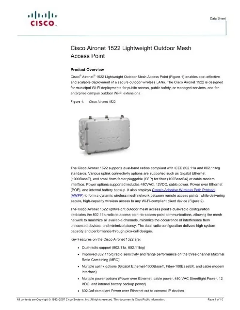 AIR-LAP1522AG-K-K9 - Cisco Aironet 1522 Lightweight Outdoor Mesh Access Point