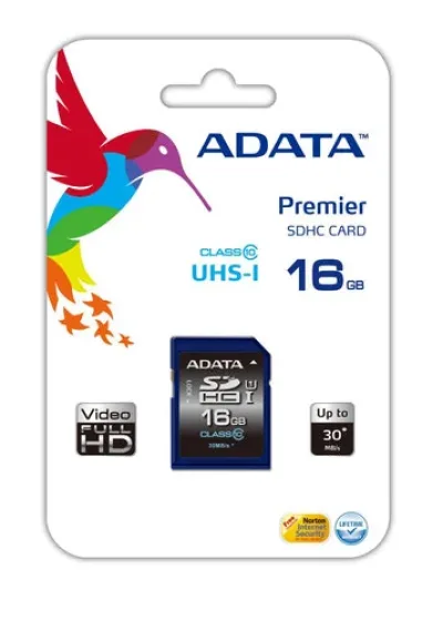 ASDH16GUICL10-R - ADATA Premier 16GB Class 10 SDHC UHS-I Flash Memory Card