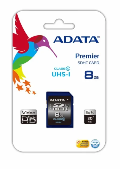 ASDH8GUICL10-R - ADATA Premier 8GB Class 10 SDHC UHS-I Flash Memory Card