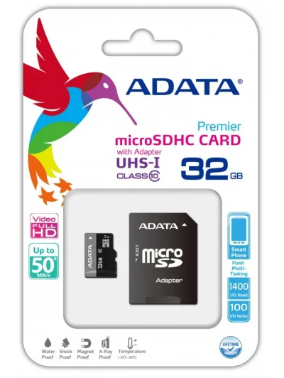 AUSDH32GUICL10-R - ADATA Premier 32GB Class 10 microSDHC UHS-I Flash Memory Card