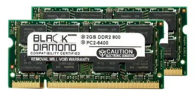 BD2GX2800MDN13 - Black Diamond 4GB Kit (2 x 2GB) DDR2-800 MHz PC2-6400 non-ECC Unbuffered CL6 200-Pin SODIMM 1.8V 2Rx8 Memory Module