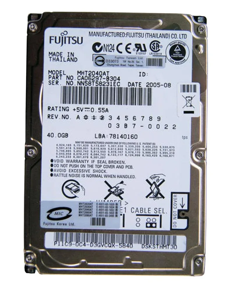 CA06297-B25400DL - Fujitsu Mobile 40GB 4200RPM ATA-100 2MB Cache 2.5-inch Hard Drive