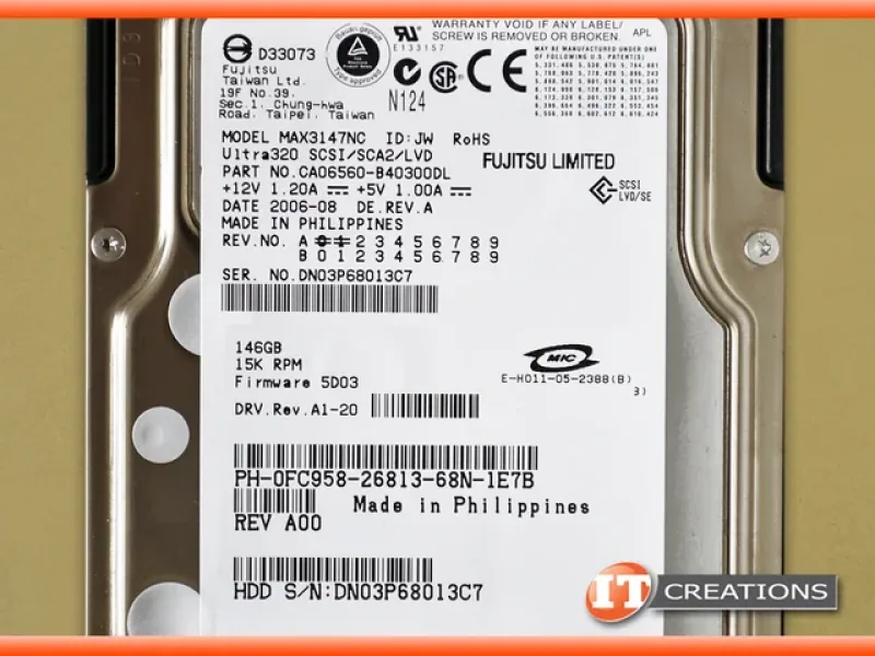 CA06560-B40300DL - Fujitsu Enterprise 147GB 15000RPM Ultra-320 SCSI 80-Pin 8MB Cache 3.5-inch Internal Hard Disk Drive