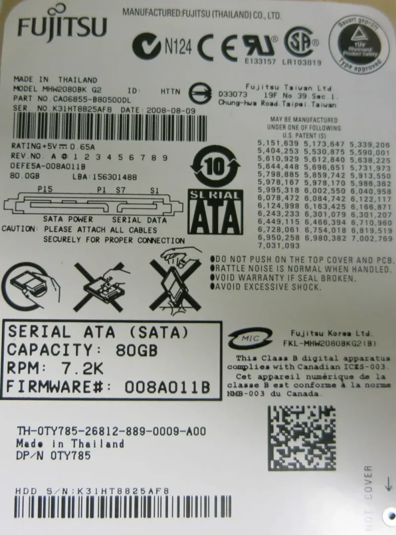 CA06820-B038 - Fujitsu Mobile 80GB 5400RPM SATA 1.5GB/s 8MB Cache 2.5-inch Hard Drive