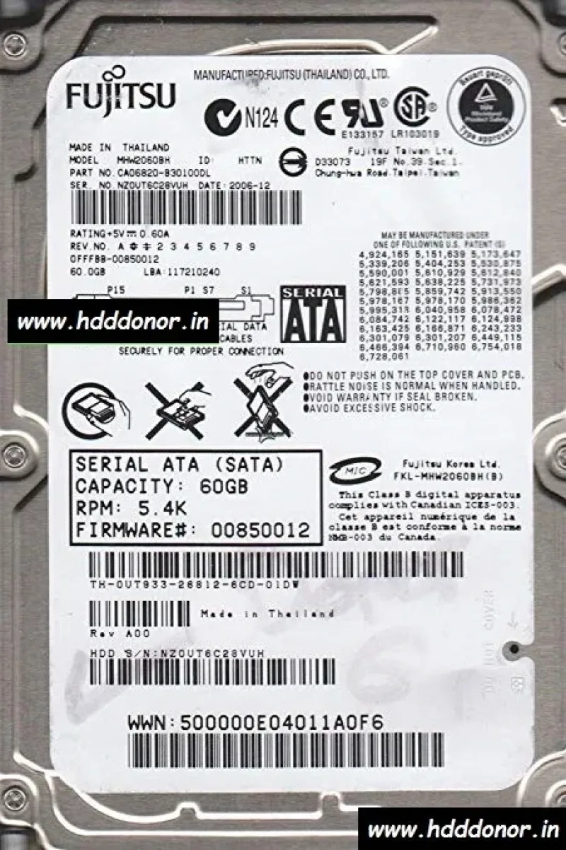 CA06820-B38700AP - Fujitsu 60GB SATA 3Gb/s 2.5-inch Hard Drive