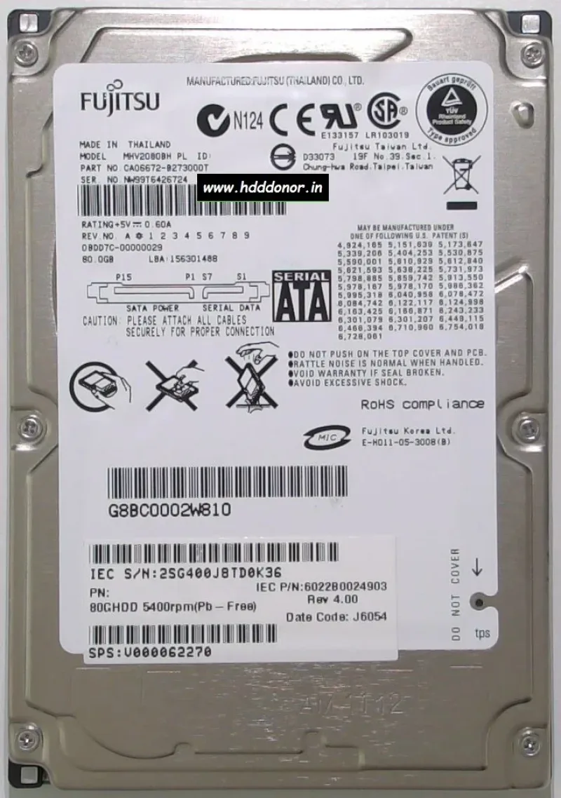 CA06820-B72300DL - Fujitsu Mobile 80GB 5400RPM SATA 1.5GB/s 8MB Cache 2.5-inch Hard Drive