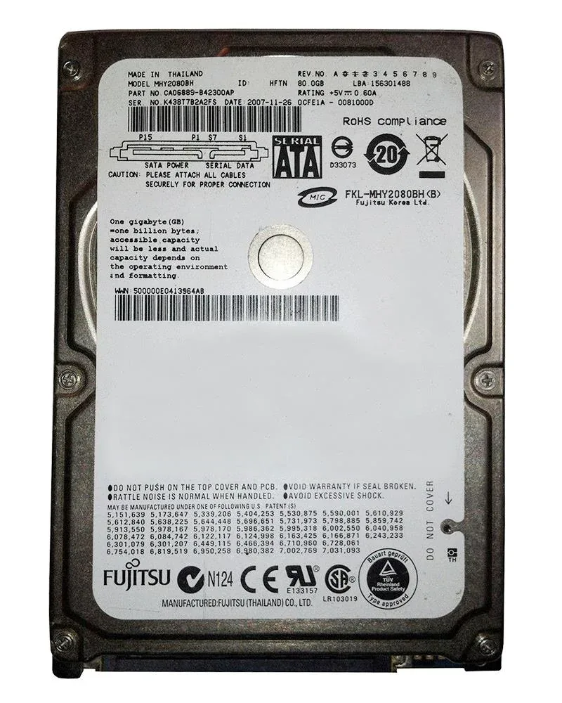 CA06889B38300DL - Fujitsu Mobile 80GB 5400RPM SATA 1.5GB/s 8MB Cache 2.5-inch Hard Drive