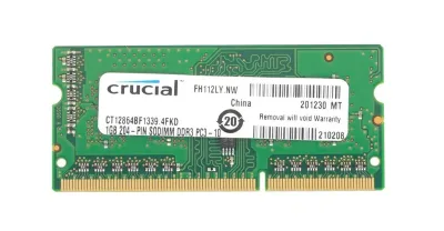 CT12864BF1339 - Crucial 1GB DDR3-1333MHz PC3-10600 non-ECC Unbuffered CL9 204-Pin SoDimm 1.35V Low Voltage Memory Module