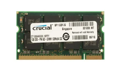 CT12864X335 - Crucial Technology 1GB DDR-333MHz PC2700 non-ECC Unbuffered CL2 200-Pin SoDimm 2.5V Memory Module