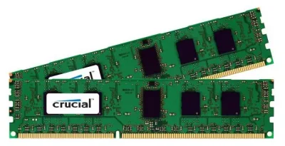 CT2Kit12872BA1067 - Crucial 2GB Kit (2 X 1GB) DDR3-1066MHz PC3-8500 ECC Unbuffered CL7 240-Pin DIMM Single Rank Memory
