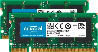 CT2KIT25664AC800 - Crucial Technology 4GB Kit (2 X 2GB) DDR2-800MHz PC2-6400 non-ECC Unbuffered CL6 200-Pin SoDimm 1.8V Memory