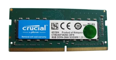 CT8G4SFS8266 - Crucial 8GB DDR4-2666MHz PC4-21300 non-ECC Unbuffered CL19 260-Pin SoDimm 1.2V Single Rank Memory Module