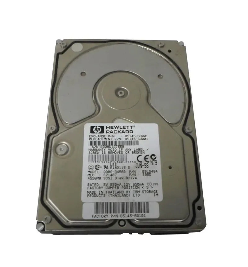D5145-63001 - HP 4.5GB 7200RPM Ultra Wide SCSI 68-Pin 3.5-inch Hard Drive