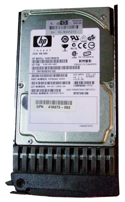 DH072BB978 HP 73GB 15000RPM SAS 3GB/s Hot-Pluggable Dual Port 2.5-inch Hard Drive