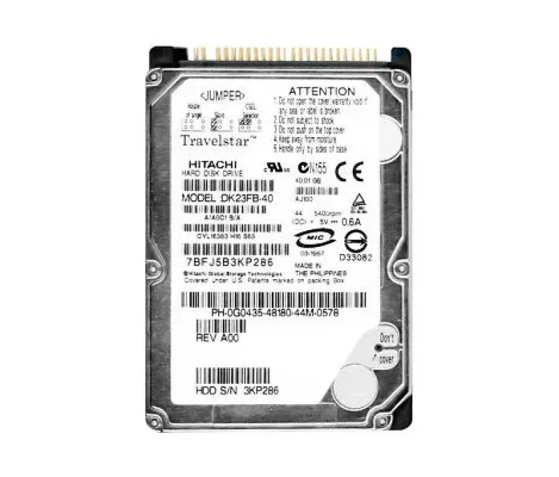 DK23FB-40 - Hitachi Travelstar 40GB 5400RPM IDE Ultra ATA/100 (ATA-6) 8MB Cache 2.5-inch Hard Drive