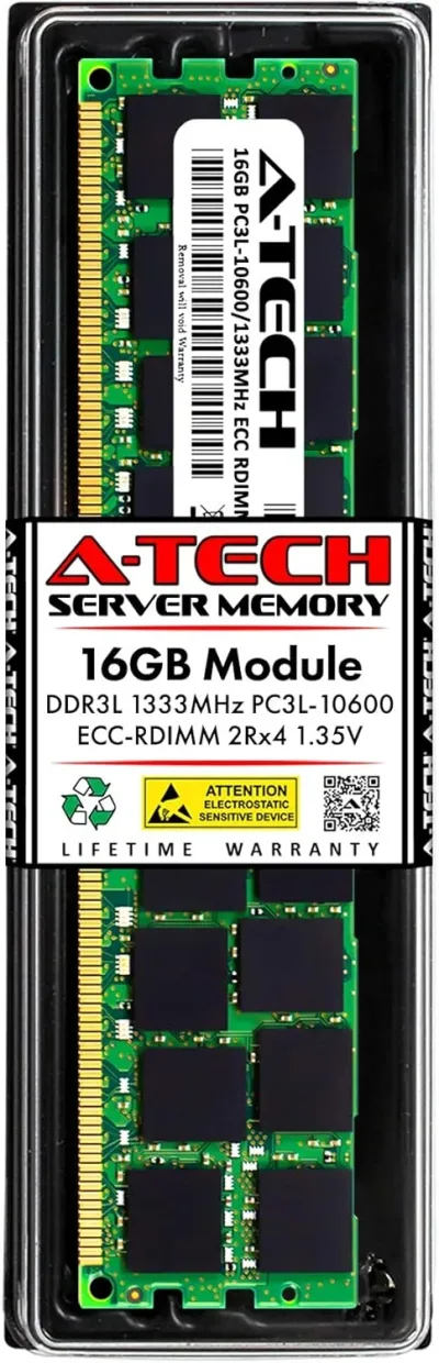 Dataram DRHA1333RL/16GB 16GB DDR3-1333MHz PC3-10600 ECC Registered CL9 240-Pin DIMM Dual Rank Memory Module